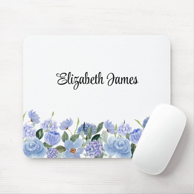 Tapis De Souris Aquarelle Bleu Hydrangée Personnalisée Bloc-notes (Avec souris)