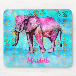 Tapis De Souris Aquarelle bleue faite sur commande d'or d'élépha