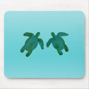 Tapis De Souris Aquarelle bleue verte Tortues de mer