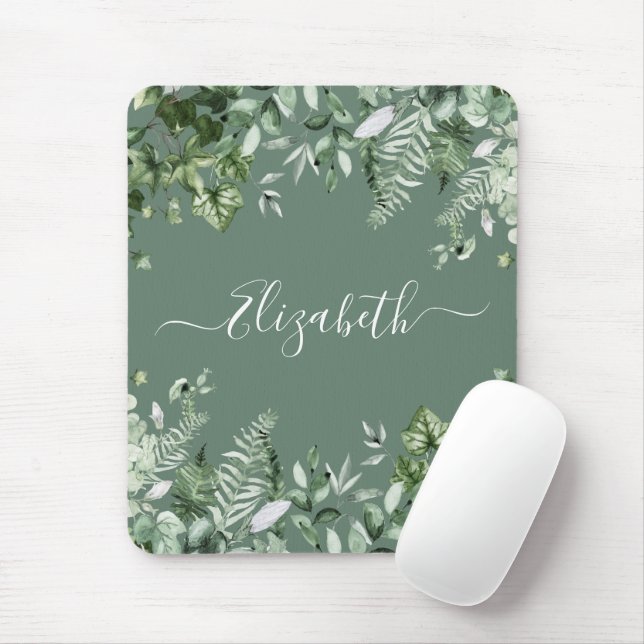 Tapis De Souris Aquarelle Botanique Fermes Ivy Sage Green (Avec souris)