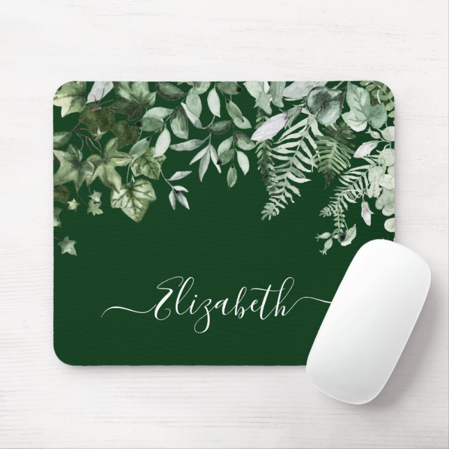 Tapis De Souris Aquarelle Botanique Ivy Sage Ferns Vert (Avec souris)