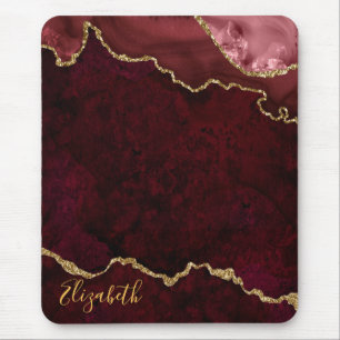 Tapis De Souris Aquarelle Burgundy Gold Marble Géode Agate
