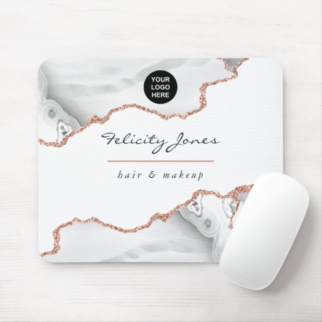 Tapis De Souris Aquarelle chic Blanc et Rose Gold Agate Business (Avec souris)