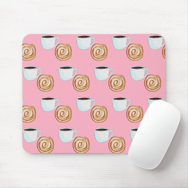 Tapis De Souris Aquarelle Cinnamon Bun Pastry Café (Avec souris)