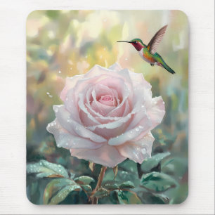 Tapis De Souris Aquarelle Colibri et rose
