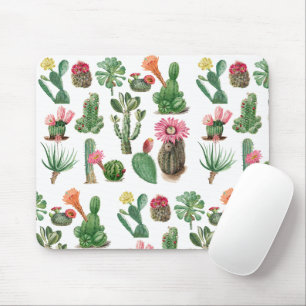Tapis De Souris Aquarelle colorée Cactus et succulents Fleurs