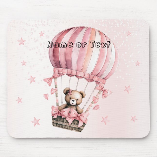 Tapis De Souris Aquarelle Cute Rose Teddy Bear Hot Air Balloon (Devant)