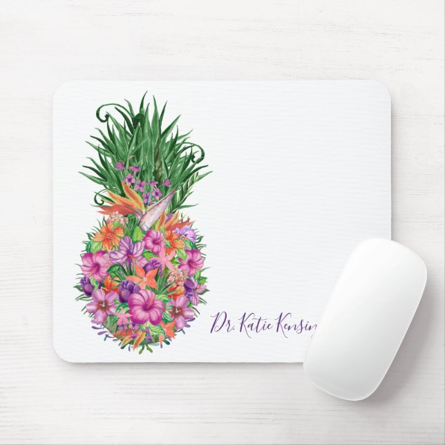Tapis De Souris Aquarelle d'ananas tropical personnalisé (Avec souris)