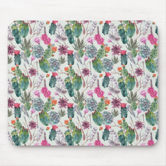Tapis De Souris Aquarelle de bois exotique Cactus et Motif succule (Devant)