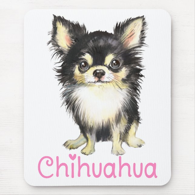 Tapis De Souris Aquarelle de Chien Chien Coquelet Long Haied Chihu (Devant)