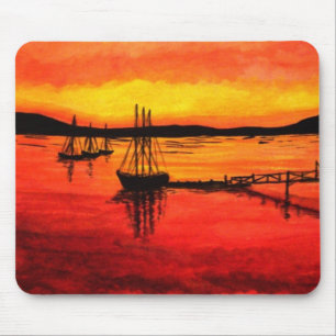 Tapis De Souris Aquarelle de coucher du soleil de port de barre