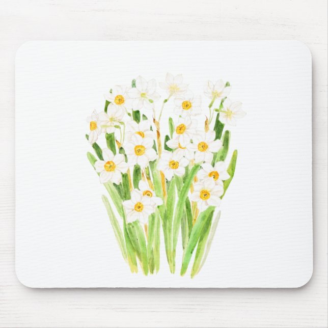 Tapis De Souris aquarelle de fleurs de narcisses blanches 2022 (Devant)