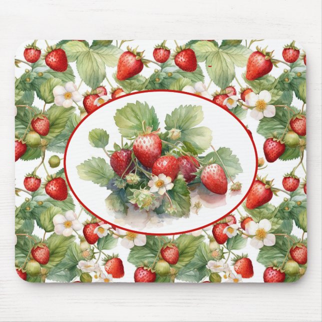 Tapis De Souris Aquarelle de fraises mûres (Devant)
