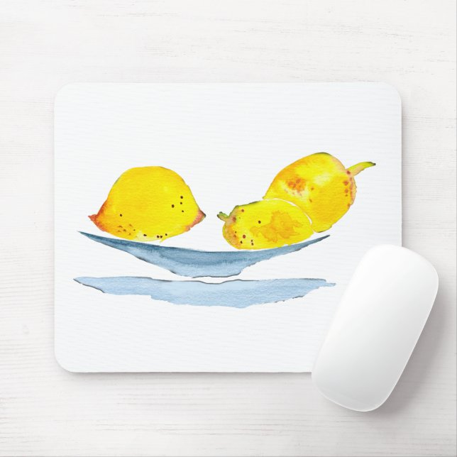 Tapis De Souris Aquarelle de fruit jaune citron (Avec souris)