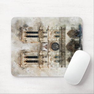 Tapis De Souris Aquarelle de la cathédrale historique Notre-Dame