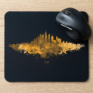 Tapis De Souris Aquarelle de la skyline de Chicago, paysage urbain