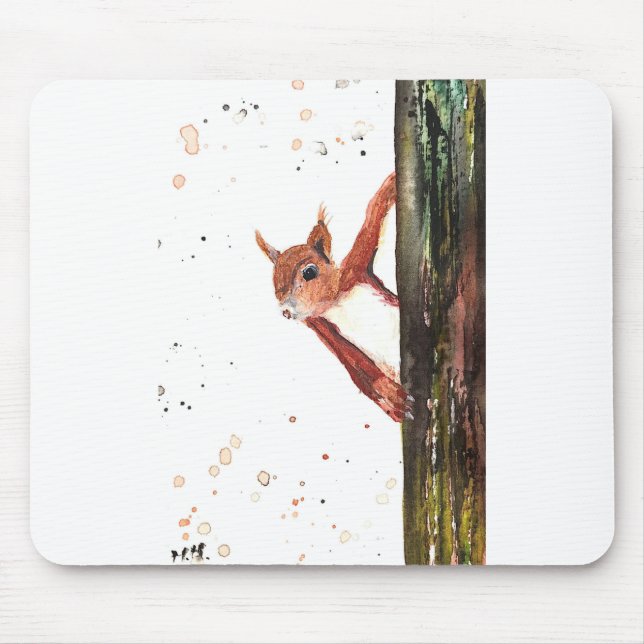 Tapis De Souris Aquarelle de l'écureuil rouge animal mignon (Devant)
