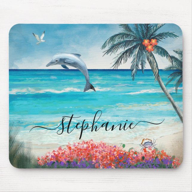 Tapis De Souris Aquarelle de plage Dolphin Monogramme (Devant)