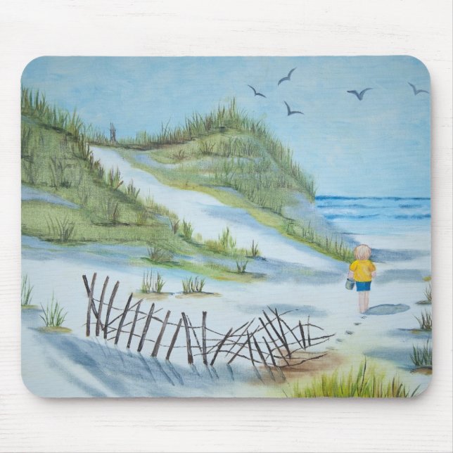 Tapis De Souris aquarelle de plage et d'enfant (Devant)