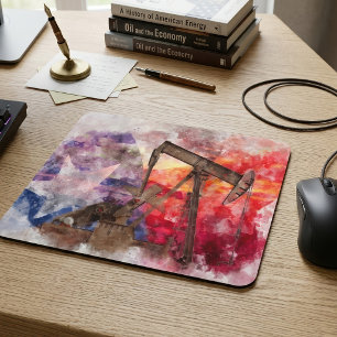 Tapis De Souris Aquarelle de pompe à huile du Texas avec art du dr