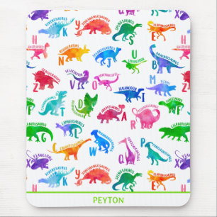 Tapis De Souris Aquarelle Dinosaure Alphabet Dino coloré enfants
