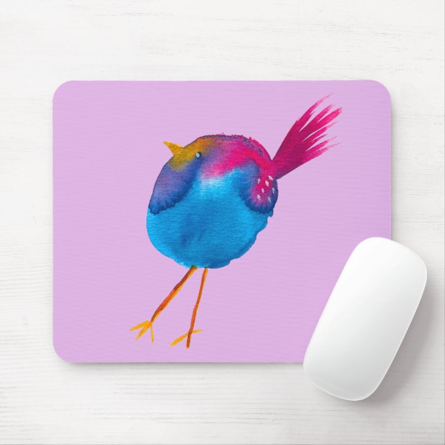 Tapis De Souris Aquarelle d'oiseau bleu (Avec souris)