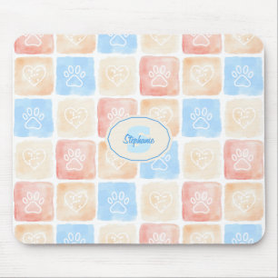 Tapis De Souris Aquarelle Empreintes de pattes & Coeurs dans les b