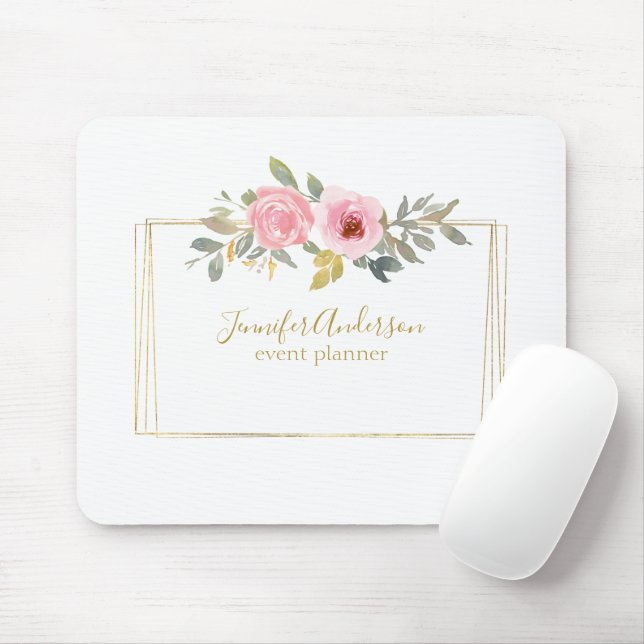 Tapis De Souris Aquarelle Fleur sauvage Lush Blush Rose Floral (Avec souris)