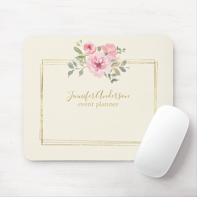 Tapis De Souris Aquarelle Fleur sauvage Lush Blush Rose Floral (Avec souris)