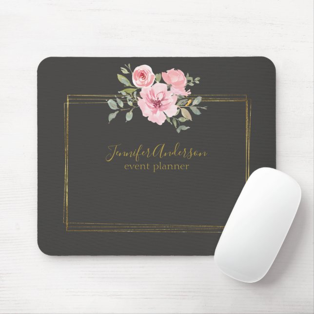 Tapis De Souris Aquarelle Fleur sauvage Lush Blush Rose Floral (Avec souris)