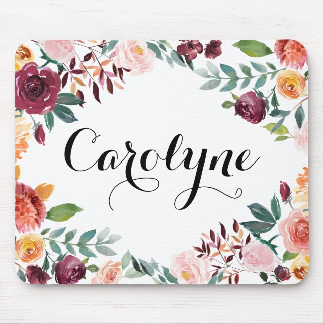 Tapis De Souris Aquarelle Fleurs d'automne Floral Personnalisé (Devant)