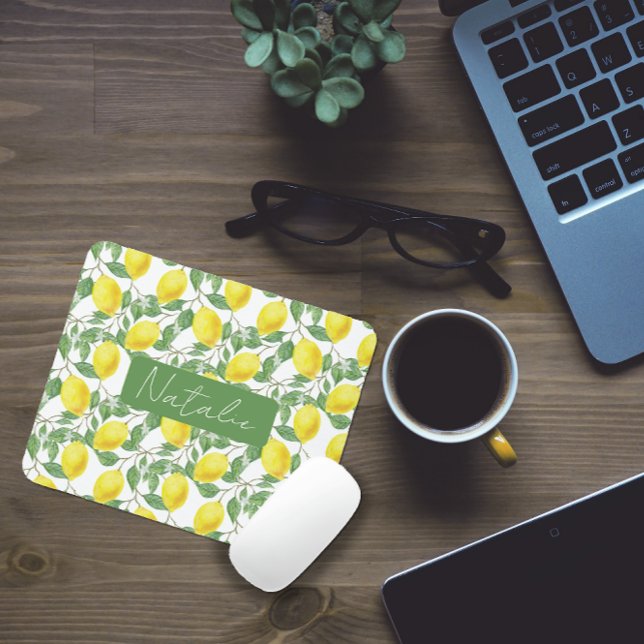 Tapis De Souris Aquarelle florale citron motif nom pavé souris (Créateur téléchargé)