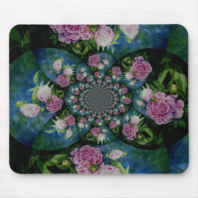 Tapis De Souris Aquarelle florale de pivoine rose blanc (Devant)