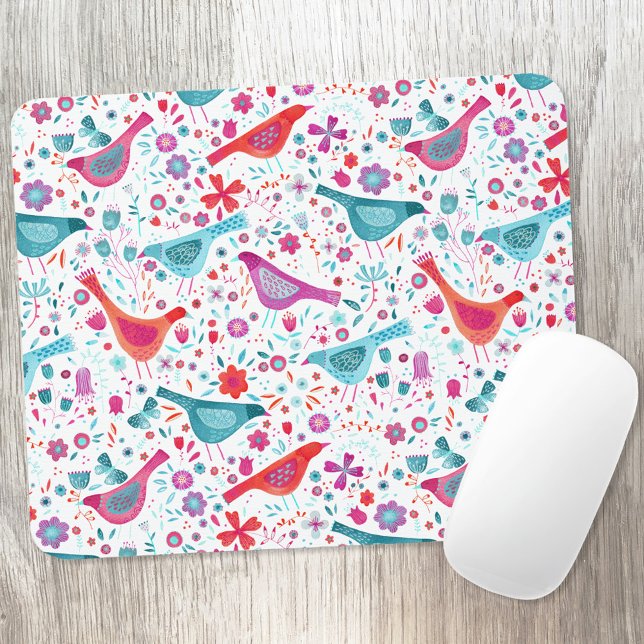 Tapis De Souris Aquarelle florale d'oiseaux moderne (Watercolor bird and flower pattern art mousemat)