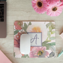 Aquarelle Florale Monogramme Mousepad Modèle