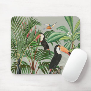 Tapis De Souris Aquarelle Forêt tropicale et Oiseaux du Toucan