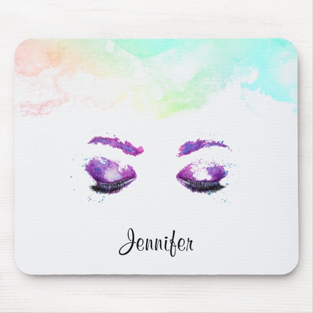 Tapis De Souris Aquarelle glamour aux yeux et aux bouillons pourpr (Devant)