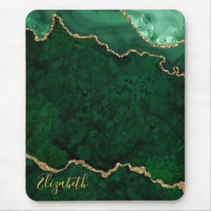 Tapis De Souris Aquarelle Green Gold Marble Geode Agate