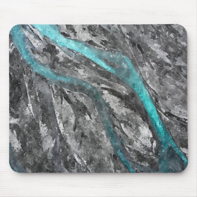 Tapis De Souris Aquarelle gris et turquoise (Devant)