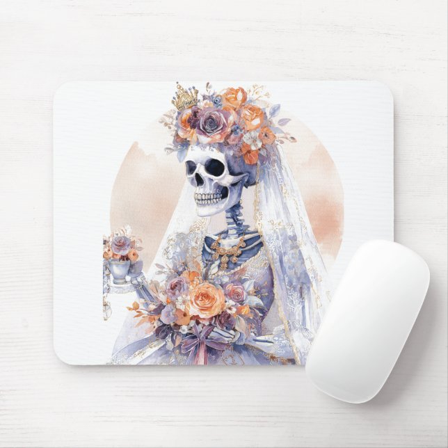 Tapis De Souris Aquarelle Halloween Squelette Mousepad (Avec souris)