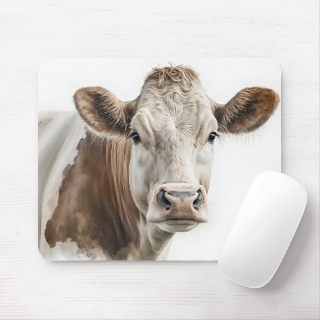 Tapis De Souris Aquarelle Hereford Portrait de vache (Avec souris)