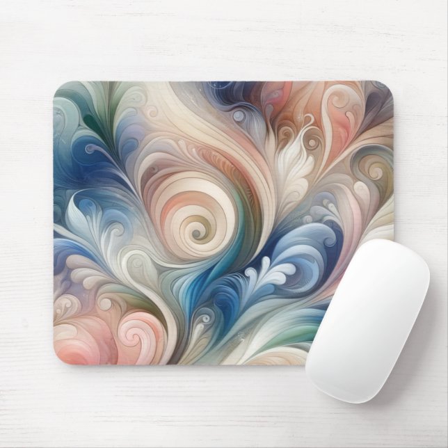 Tapis De Souris Aquarelle Imaginaire Floral Pastel Bleu & Crème (Avec souris)
