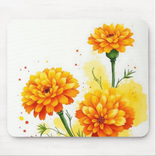 Tapis De Souris Aquarelle Marigolds en orange et jaune