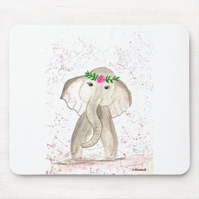 Tapis De Souris Aquarelle mignonne d'éléphant pour bébé (Devant)