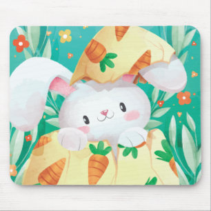 Tapis De Souris Aquarelle mignonne Mousepad de lapin de Pâques