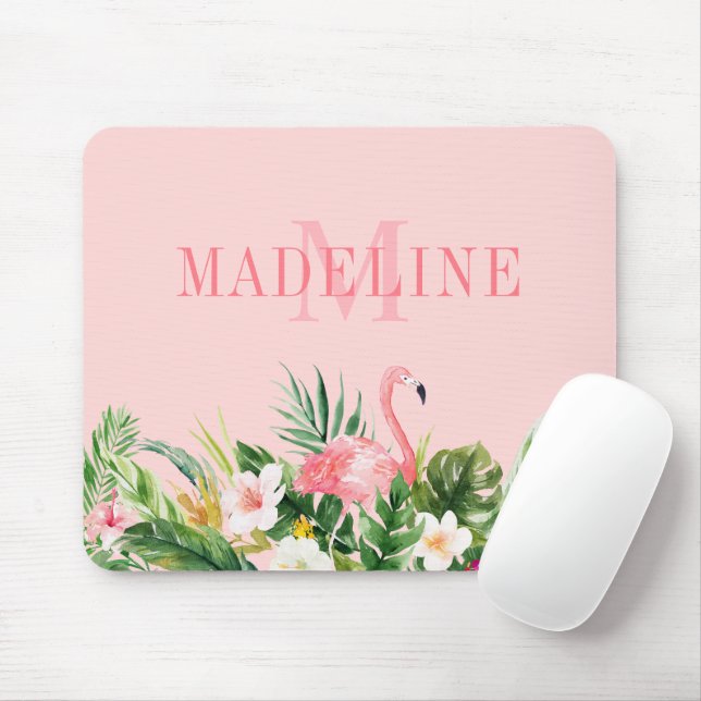 Tapis De Souris Aquarelle moderne Monogramme floral tropical (Avec souris)