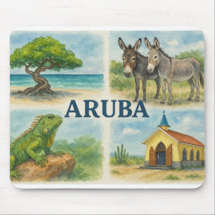 Tapis De Souris Aquarelle multi-vue d'Aruba