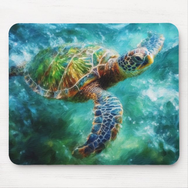 Tapis De Souris Aquarelle Natation Tortue de mer (Devant)