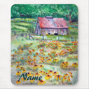 Tapis De Souris Aquarelle Noir-Eyed de grange de fleur sauvage de