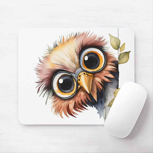 Tapis De Souris Aquarelle Oiseau Jeter Un Regard Autour De L'Arbre (Avec souris)